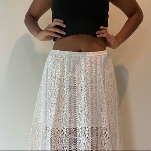 Hollister Cream Maxi Skirt with Lace Overlay